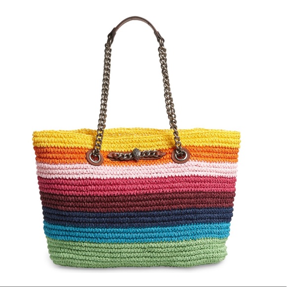 Kurt Geiger Handbags - KURT GEIGER LONDON Large Chelsea Rainbow Raffia Open Top Convertible Tote Bag